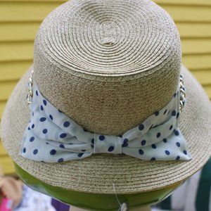 NWT Sun & Sand Straw Hat Polka Dot Scarf 50 UPF